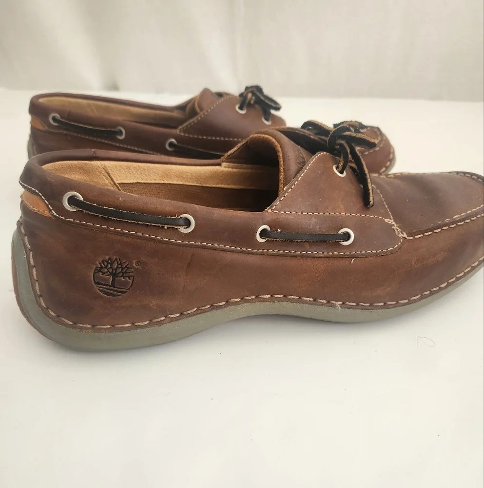 Timberland Men's Brown Leather Moc Toe Boat Shoes